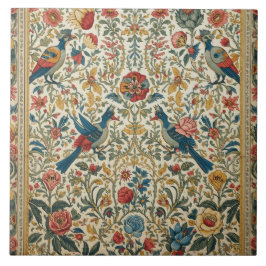 Azulejo De Cerâmica Jardim Floral e de Pássaros Vintage Vibrante