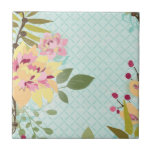 Azulejo De Cerâmica Jardim Floral, Fundo Azul<br><div class="desc">Jardim Floral,  Fundo Azul. Artista: June Erica Vess. ID da imagem: 105963D.</div>