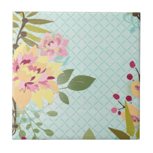 Azulejo De Cerâmica Jardim Floral, Fundo Azul