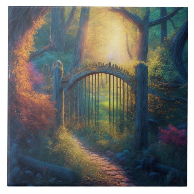 Azulejo De Cerâmica Jardim Florestal Encantado | (Frente)