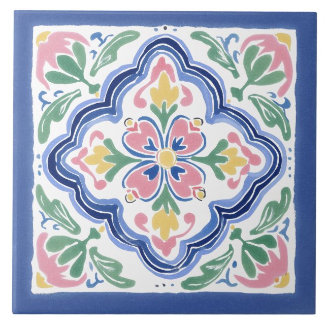 Azulejo De Cerâmica Jardim Folclórico Aquarela (Frente)