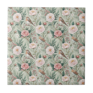 Azulejo De Cerâmica Jardim Inglês Pássaro & Peônia Padrão Floral Arte