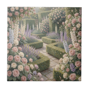 Azulejo De Cerâmica Jardim Inglês Romântico Rosas Cor-de-Rosa Lavanda
