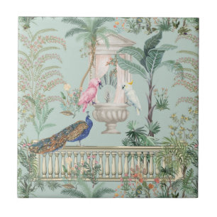 Azulejo De Cerâmica Jardim Mughal Papagaio Pavão Floresta Tropical