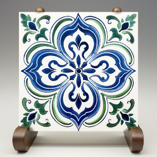 Azulejo De Cerâmica Jardim Siciliano Aquarela Azul Verde