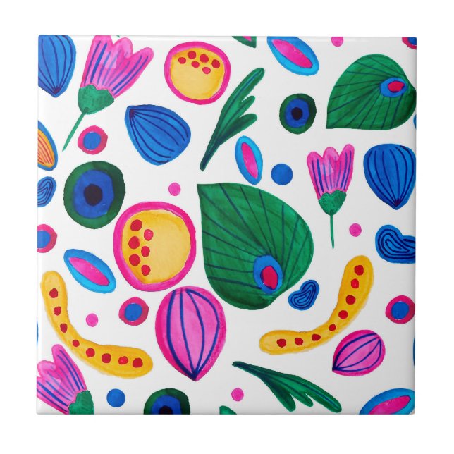 Azulejo De Cerâmica Jardín Botánico Abstracto Boho Maximalist (Frente)