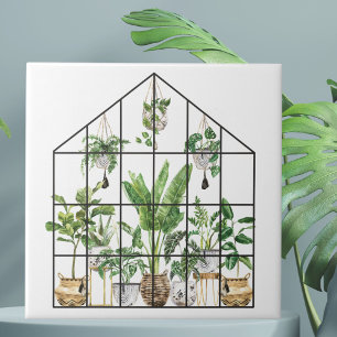 Azulejo De Cerâmica Jardinagem de Plantas de Casa Tropicais em Aquarel