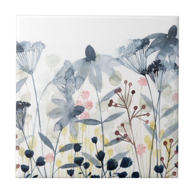 Azulejo De Cerâmica Jardins Camadas - Flores de Aquarela (Frente)