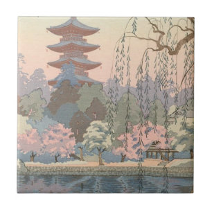 Azulejo De Cerâmica Jardins Japoneses, Pagoda, Via Navegável