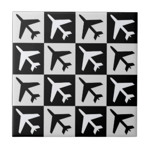 Azulejo De Cerâmica Jatos de Aviação Geométricos Preto e Branco Avião