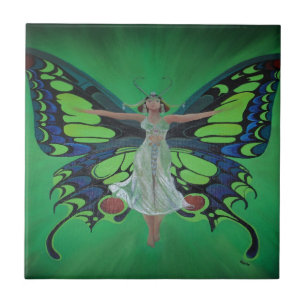 Azulejo De Cerâmica Jazz Age Showgirl Flapper Vestindo Asas Borboletas