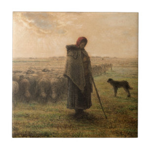 Azulejo De Cerâmica Jean-Francois Millet - Shepherdess e Flock 1865