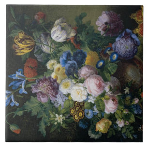Azulejo De Cerâmica Jean-Pierre-Xavier Bidauld Ainda Vive Com Tulipas