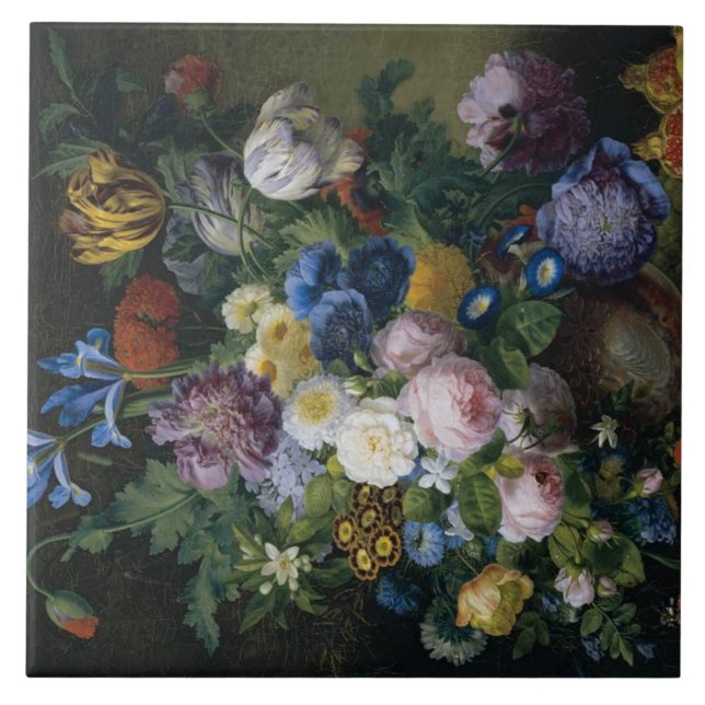 Azulejo De Cerâmica Jean-Pierre-Xavier Bidauld Ainda Vive Com Tulipas (Frente)