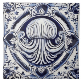 Azulejo De Cerâmica Jellyfish Blue e White Sea Life Beach House