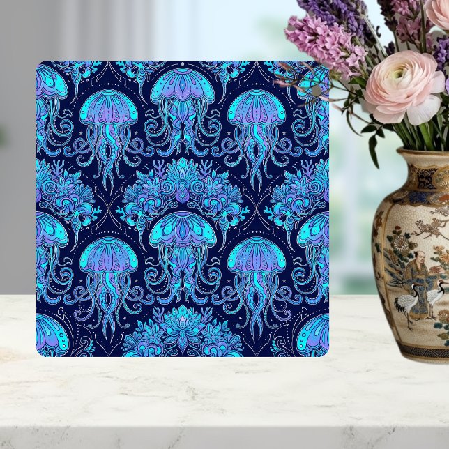 Azulejo De Cerâmica Jellyfish Mandala Pattern Blue Purple Graphic Tile (Criador carregado)