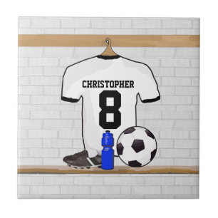 Azulejo De Cerâmica Jérsei de futebol preto branco personalizado do