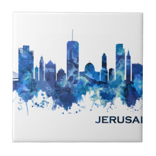Azulejo De Cerâmica Jerusalém Israel Skyline Azul