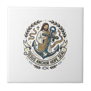 Azulejo De Cerâmica Jesus Âncora Esperança Selo Jesus Âncora Esperança