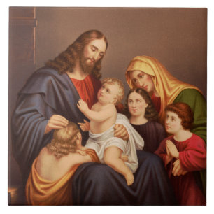 Azulejo De Cerâmica Jesus Cristo com Crianças
