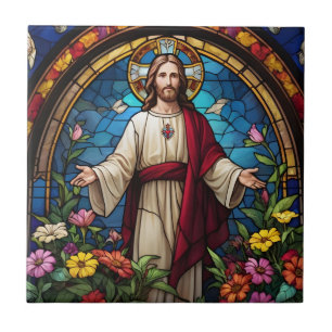 Azulejo De Cerâmica Jesus Cristo Sagrado Coração Faux Vidro Escondido