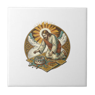 Azulejo De Cerâmica Jesus Derrubou Bolo De Aniversário No Rosto No Chã