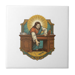 Azulejo De Cerâmica Jesus Derrubou Caneta Atrás de Pesada Mesa Humor D