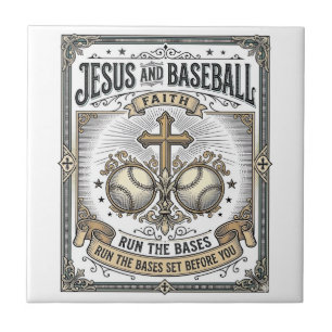 Azulejo De Cerâmica Jesus e Beisebol Cristão Vintage 