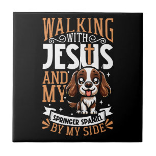 Azulejo De Cerâmica Jesus e cão - Inglês Springer Spaniel