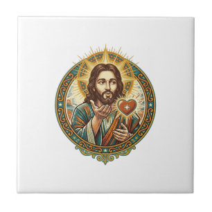 Azulejo De Cerâmica Jesus Mandando Beijo Coração Vermelho Botão Curtir