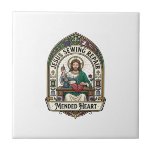 Azulejo De Cerâmica Jesus Reparos de Costura Coração Remendado Jesus R