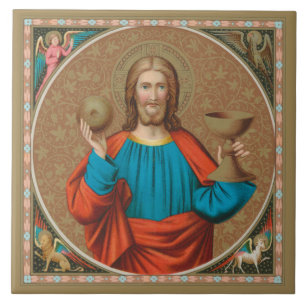 Azulejo De Cerâmica Jesus Segurando a Eucaristia (SNV 050)