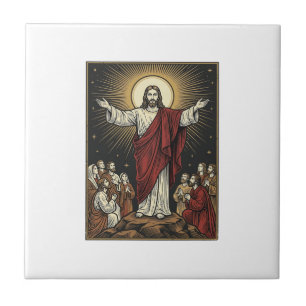 Azulejo De Cerâmica Jesus Vintage Glória Radiante Gravação Cristã De