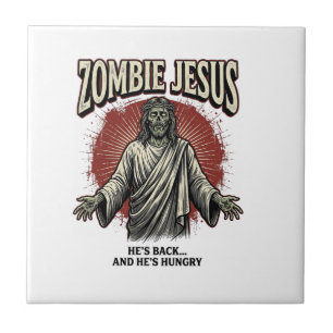 Azulejo De Cerâmica Jesus Zumbi Gravura Vintage Design de Camiseta Eng
