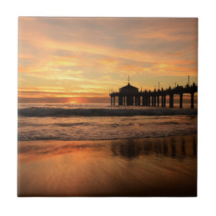 Azulejo De Cerâmica Jetty Over Ocean Beach Sunset