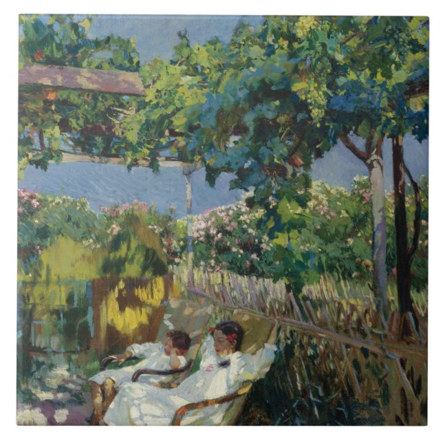 Azulejo De Cerâmica Joaquin Sorolla - Siesta no Jardim (Frente)