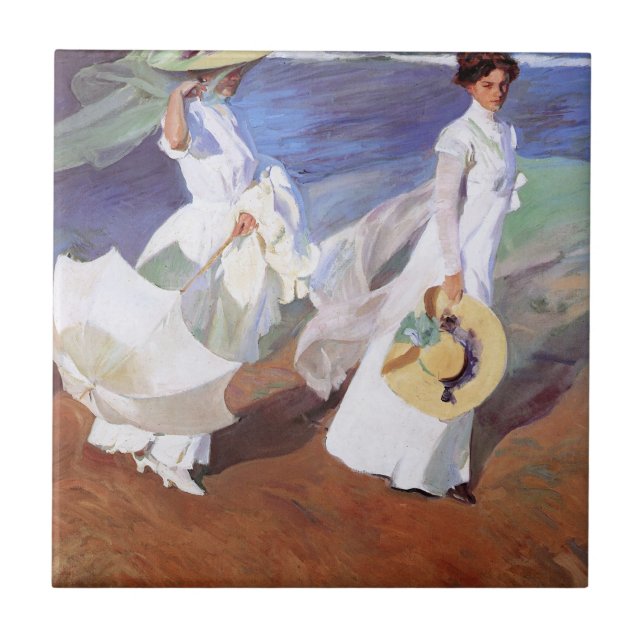 Azulejo De Cerâmica Joaquin Sorolla Women Walking Beach (Frente)