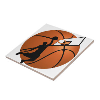 Azulejo De Cerâmica Jogador de Basquete Slam Dunk com Hoop na Bola