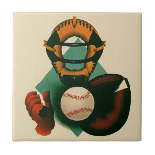 Azulejo De Cerâmica Jogador de beisebol esportivo vintage, receptor co