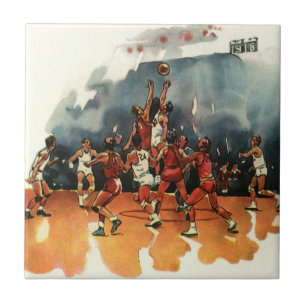 Azulejo De Cerâmica Jogadores de basquete de esportes de vintage