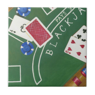 Azulejo De Cerâmica Jogo de Blackjack com Chips por Chariklia Zarris