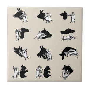 Azulejo De Cerâmica Jogos de Sombra de Fantoche em Mão Vintage