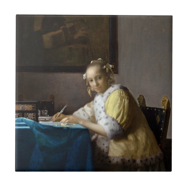 Azulejo De Cerâmica Johannes Vermeer - A Lady escrevendo uma Carta (Frente)
