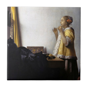 Azulejo De Cerâmica Johannes Vermeer - Jovem Mulher com Colar Pérola