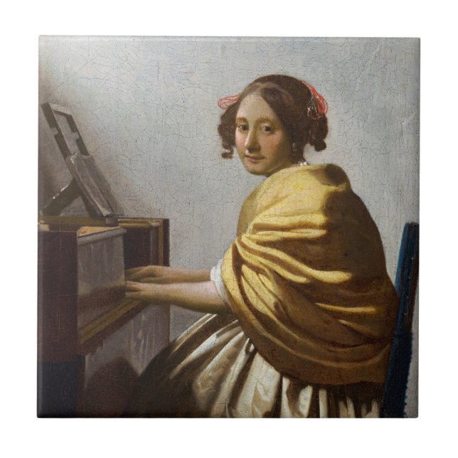 Azulejo De Cerâmica Johannes Vermeer - Jovem Mulher Sentada na Virgina (Frente)