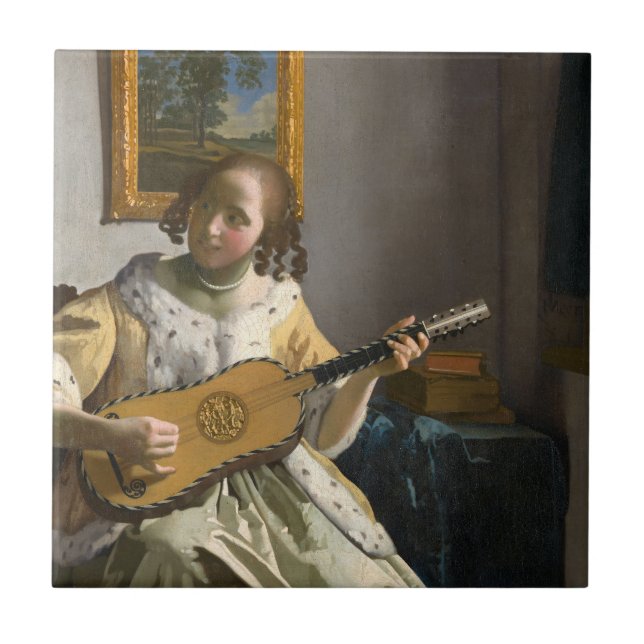 Azulejo De Cerâmica Johannes Vermeer - Tocador de Violão (Frente)