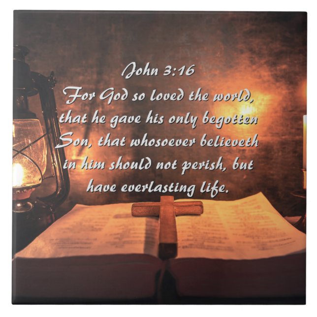 Azulejo De Cerâmica John 3:16 Deus tão amado pelo mundo, lanterna (Frente)