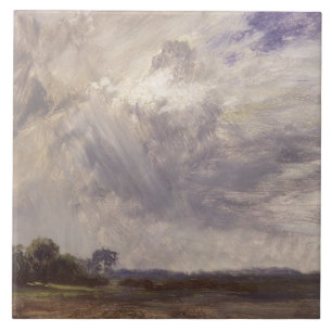 Azulejo De Cerâmica John Constable Paisagem com Cinza Windy Sky, c.