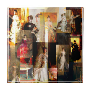 Azulejo De Cerâmica John Singer Sargent Retrato Coloca Vermelho e Pret