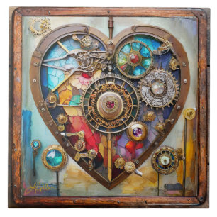 Azulejo De Cerâmica Jóias e Coração de Vidro Manchado Série Steampunk